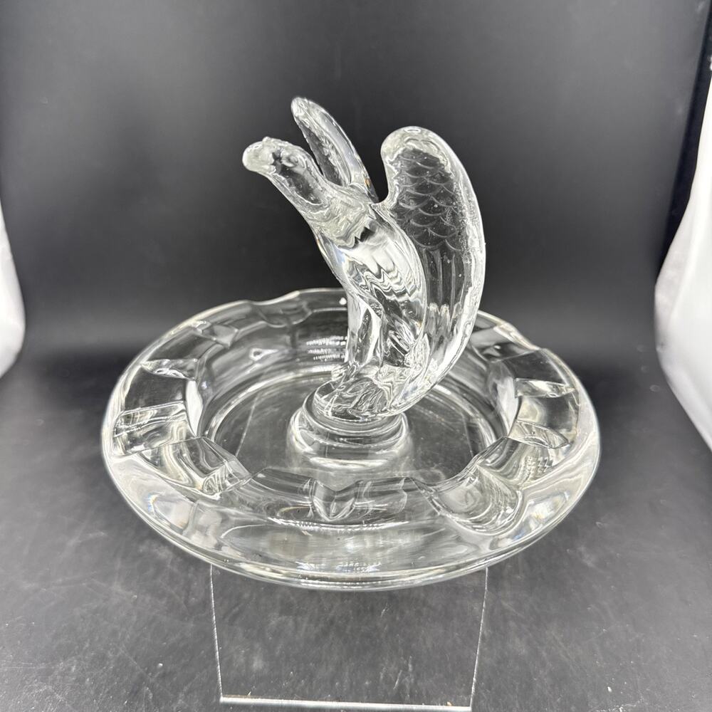 Vintage Cambridge Glass Eagle Ashtray Clear Pressed Glass Art Deco Figurine 1676